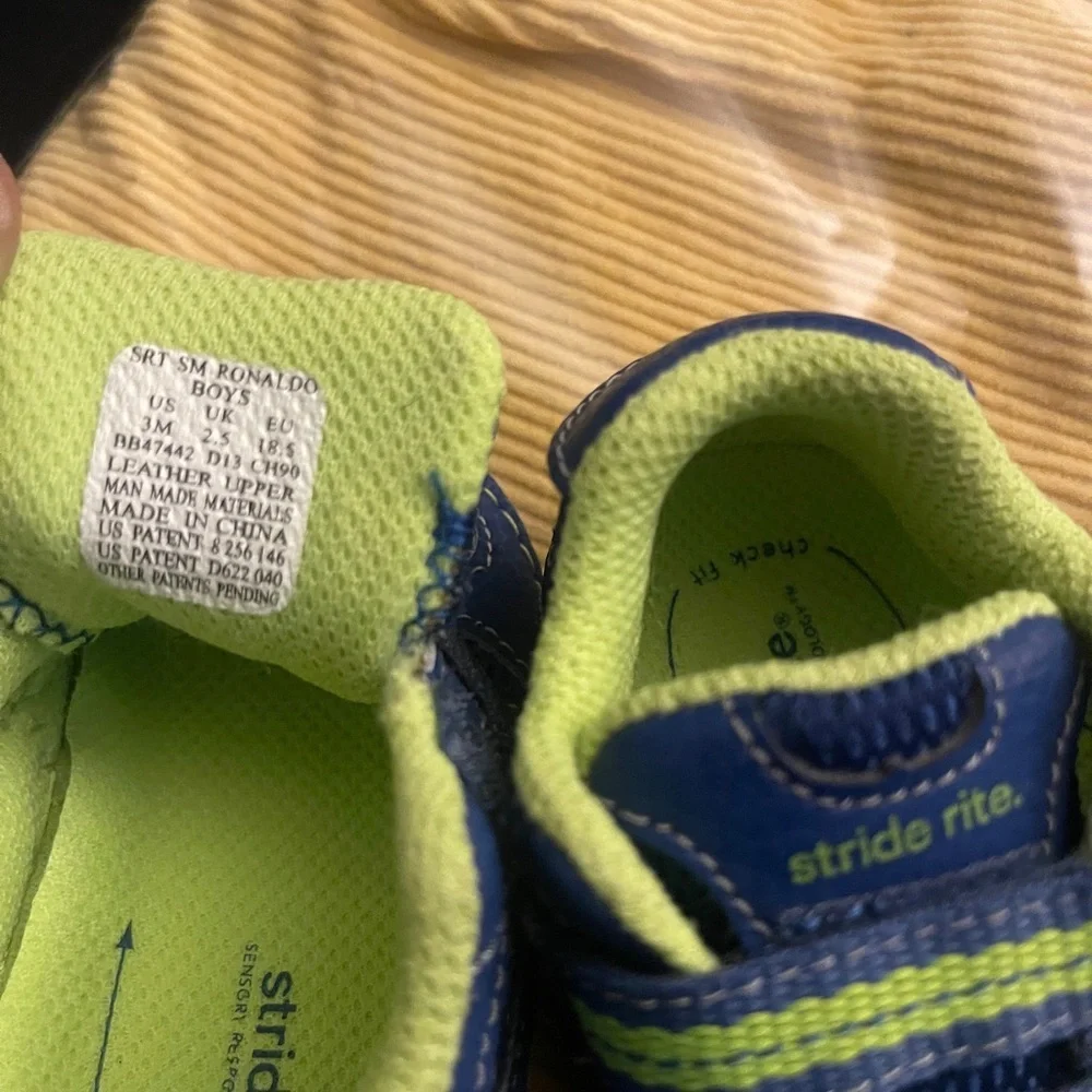 Stride Rite Navy and Lime Kids Sneakers Baby Boy Size 3 - Picture 10 of 10